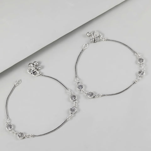 Divine Flora Charm Silver Anklet