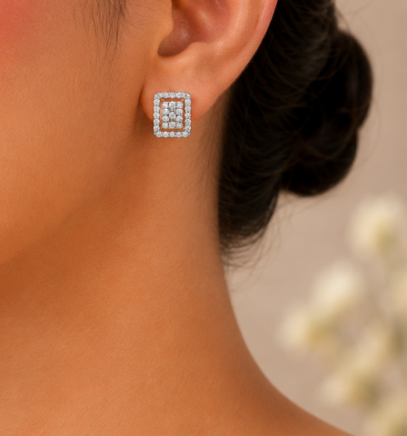Ira Elegant Rectangular Diamond Earrings