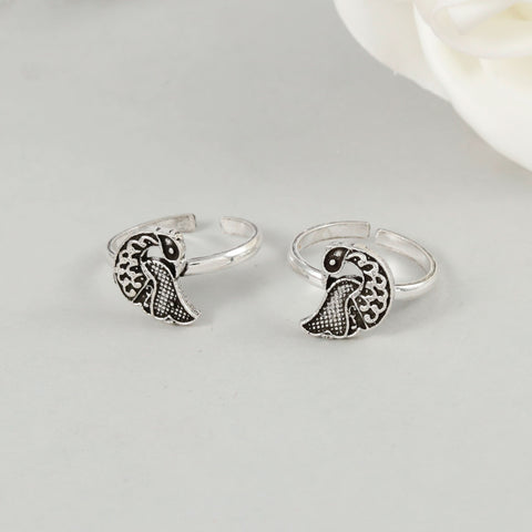 Ziva Peacock Design Silver Toe Rings
