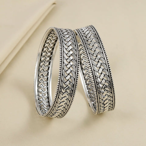 Prisha Braided Elegance Silver Bangles