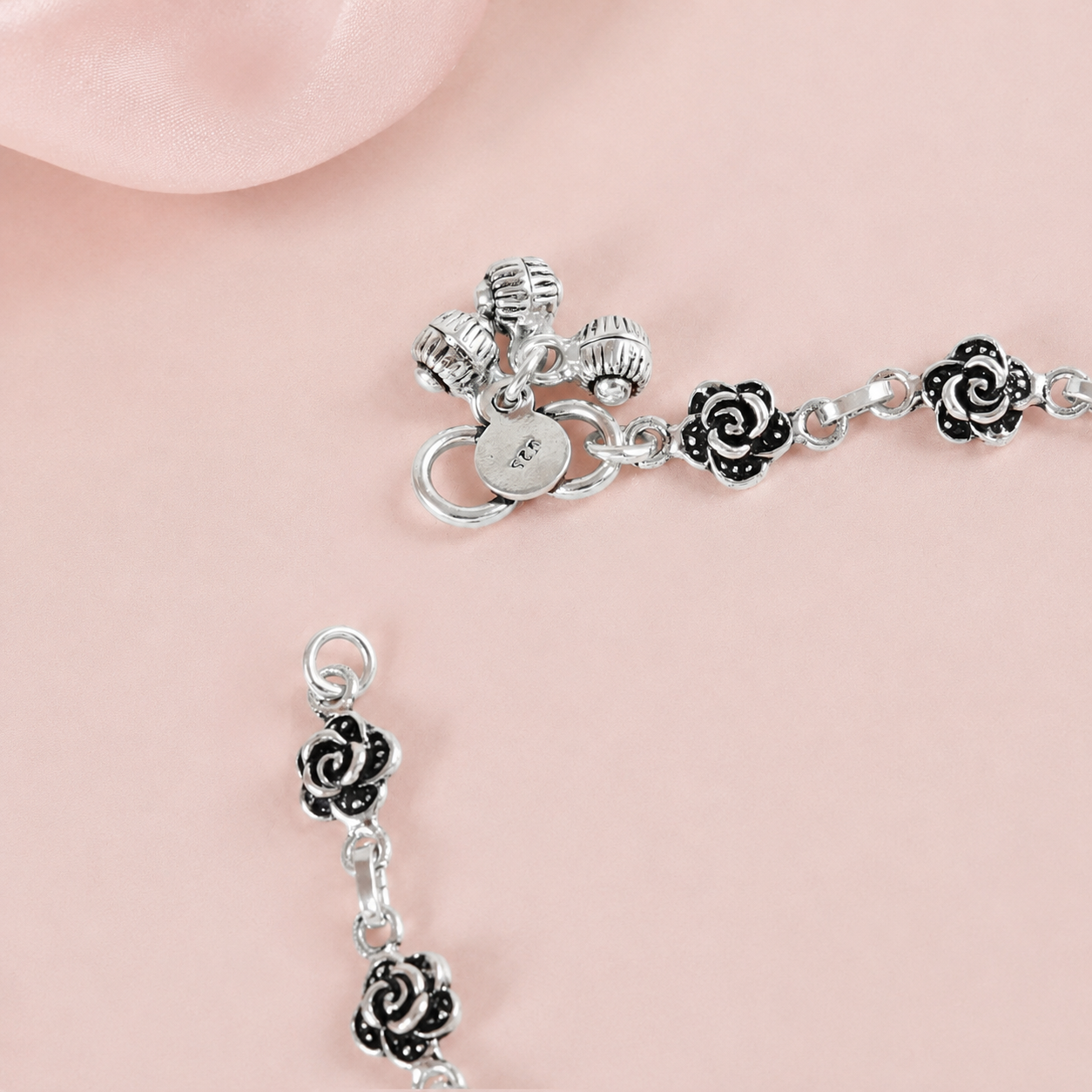 Himani Rose Petal Silver Anklets