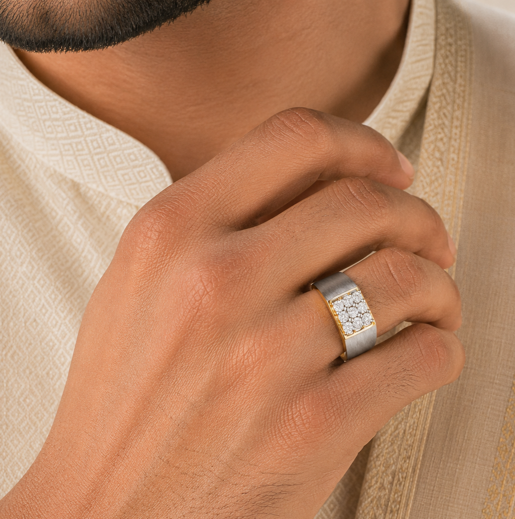 Dual Tone Shine Diamonds Ring For Him