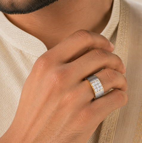 Dual Tone Shine Diamonds Ring For Him