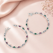 Kavita Tricolor Gem Silver Anklets