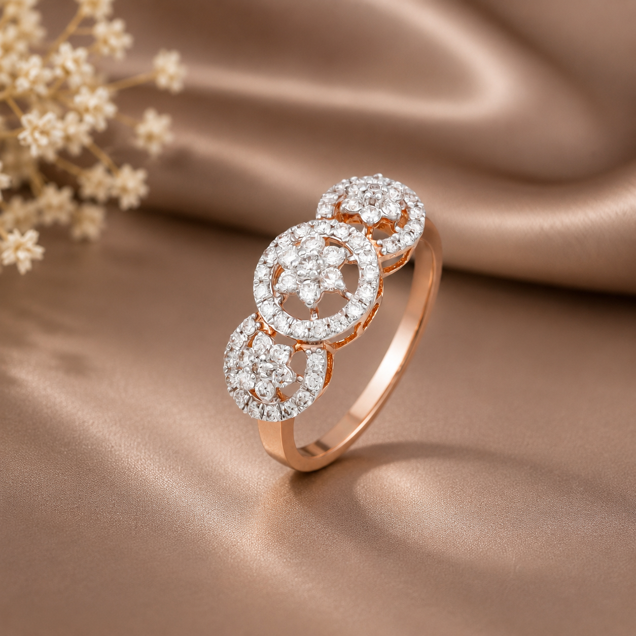 Kavya Triple Bloom Diamond Charm Ring