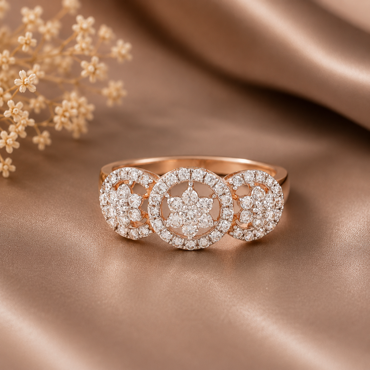 Kavya Triple Bloom Diamond Charm Ring