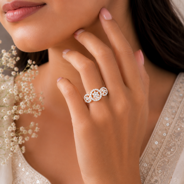 Kavya Triple Bloom Diamond Charm Ring