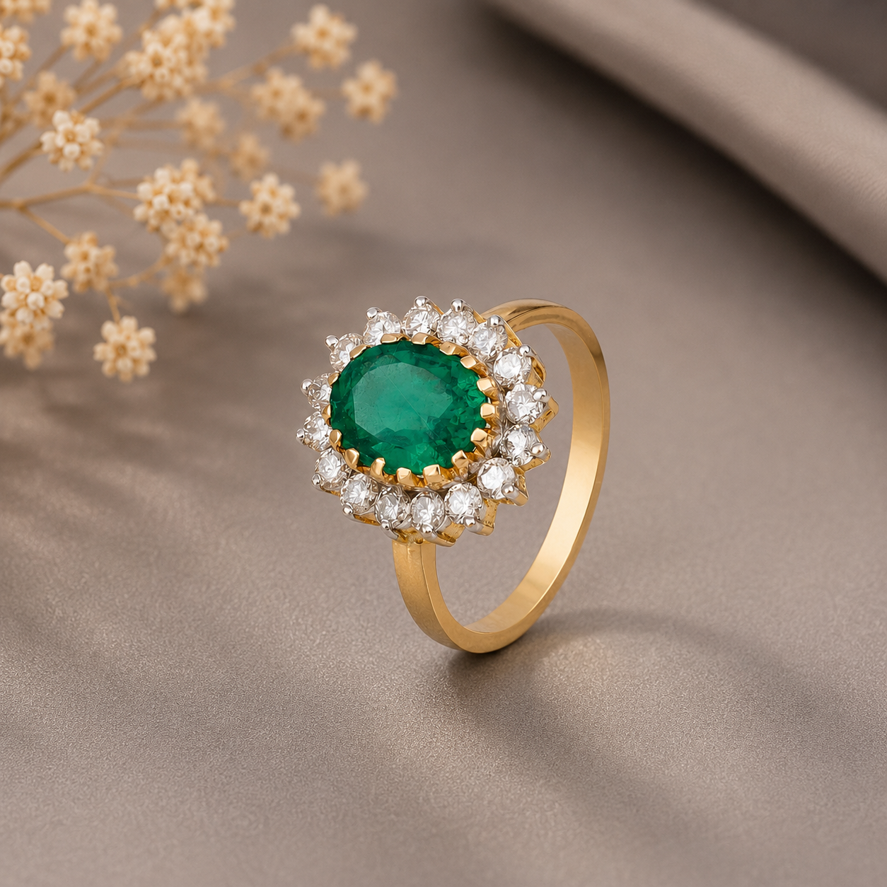 Smriti Floral Emerald Diamond Ring