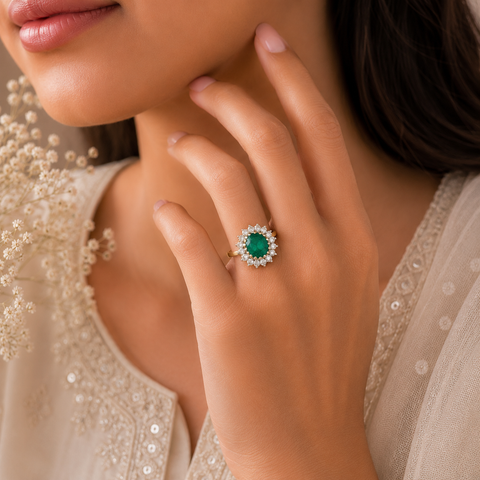 Smriti Floral Emerald Diamond Ring