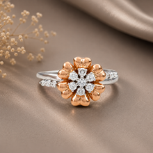 Elegant Floral Diamond Ring With Rose Gold Petals