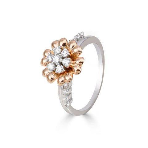 Elegant Floral Diamond Ring With Rose Gold Petals
