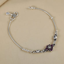 Ankita Floral Ruby Center Silver Anklets