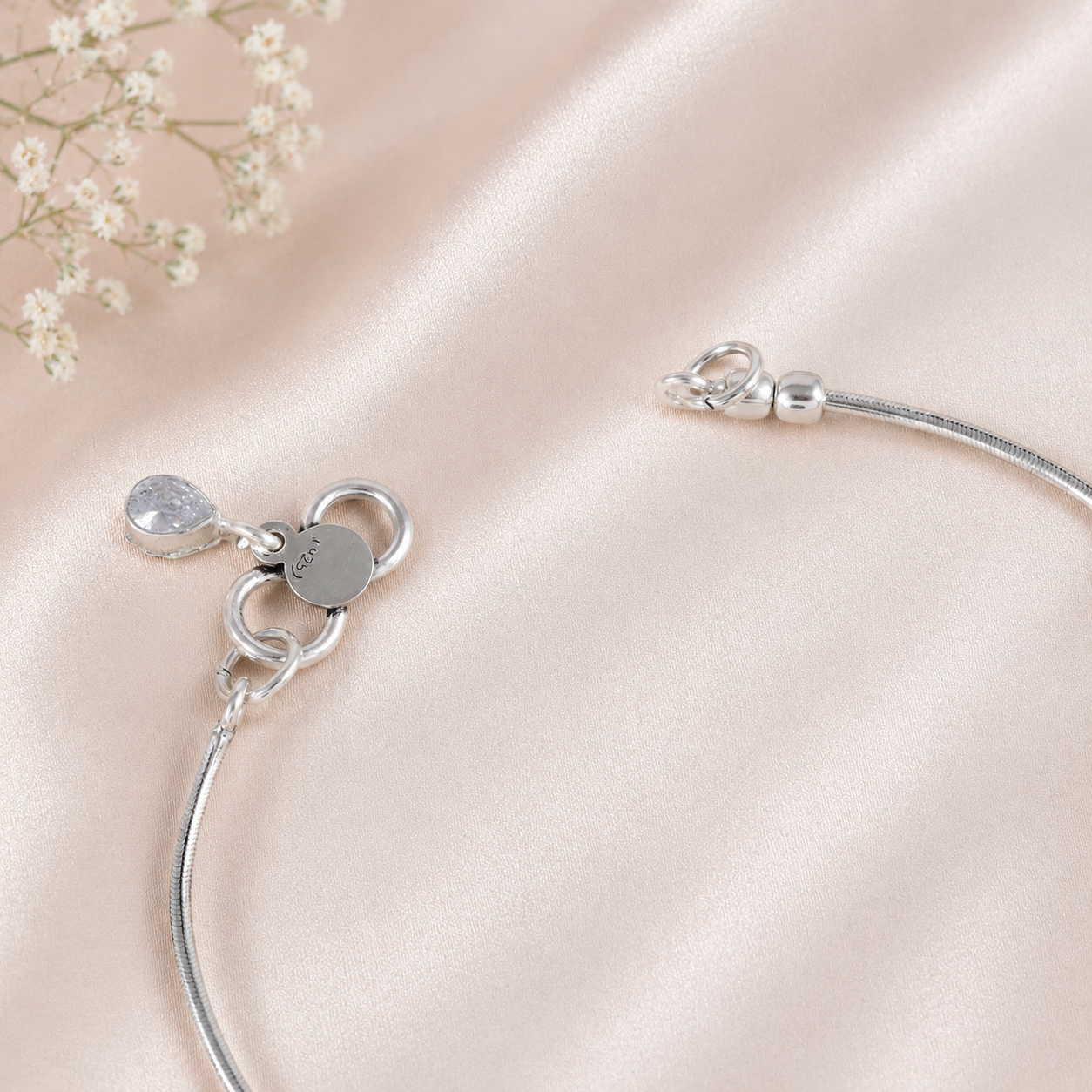 Ankita Floral Ruby Center Silver Anklets