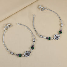 Nisha Emerald Bloom Charm Silver Anklets