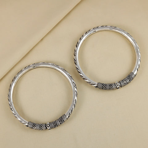 Ishika Classic Engraved Silver Kada Anklets