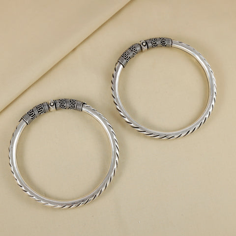 Poonam Twisted Engraved Silver Kada Anklets