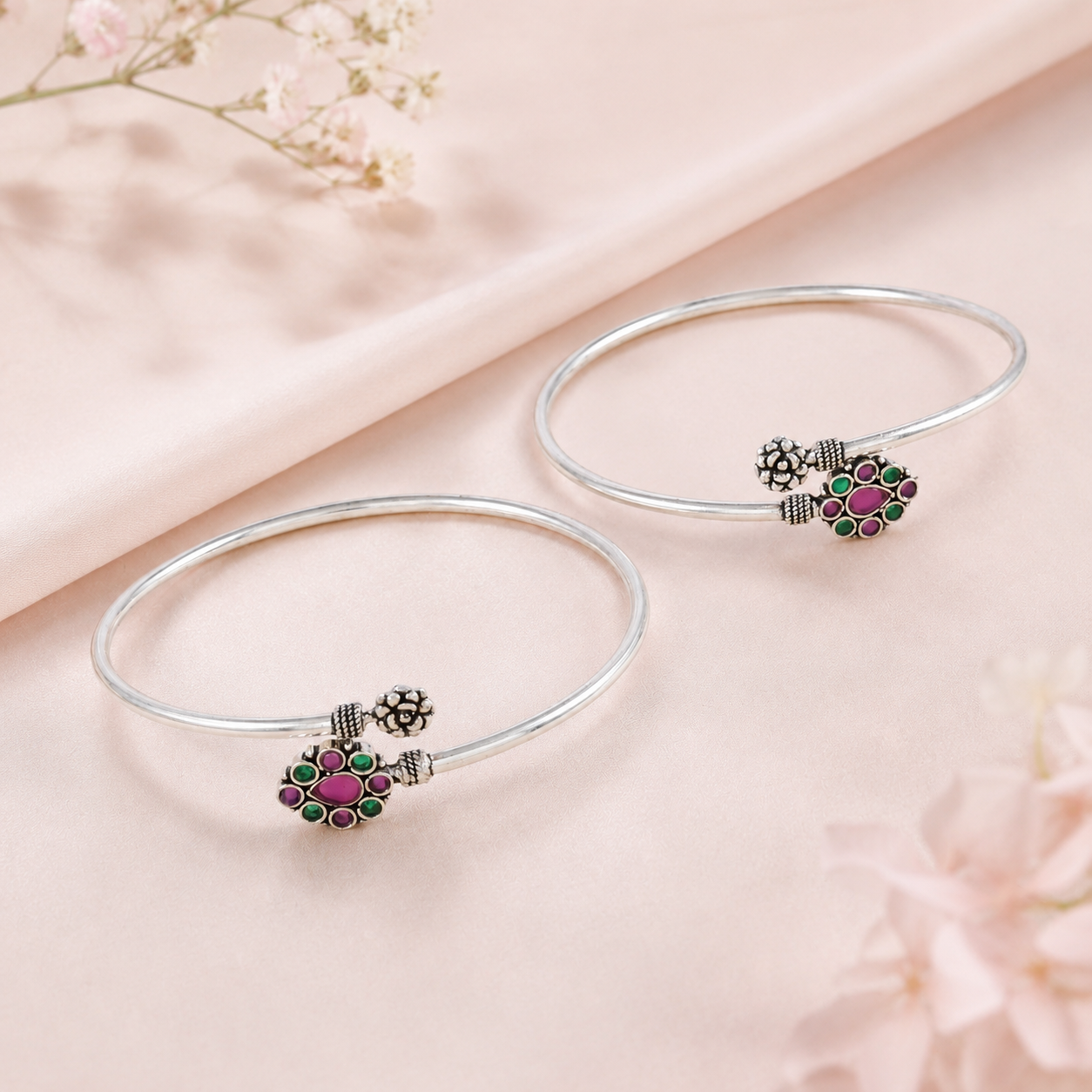 Harshita Elegant Studded Silver Kada Anklets