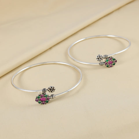 Harshita Elegant Studded Silver Kada Anklets