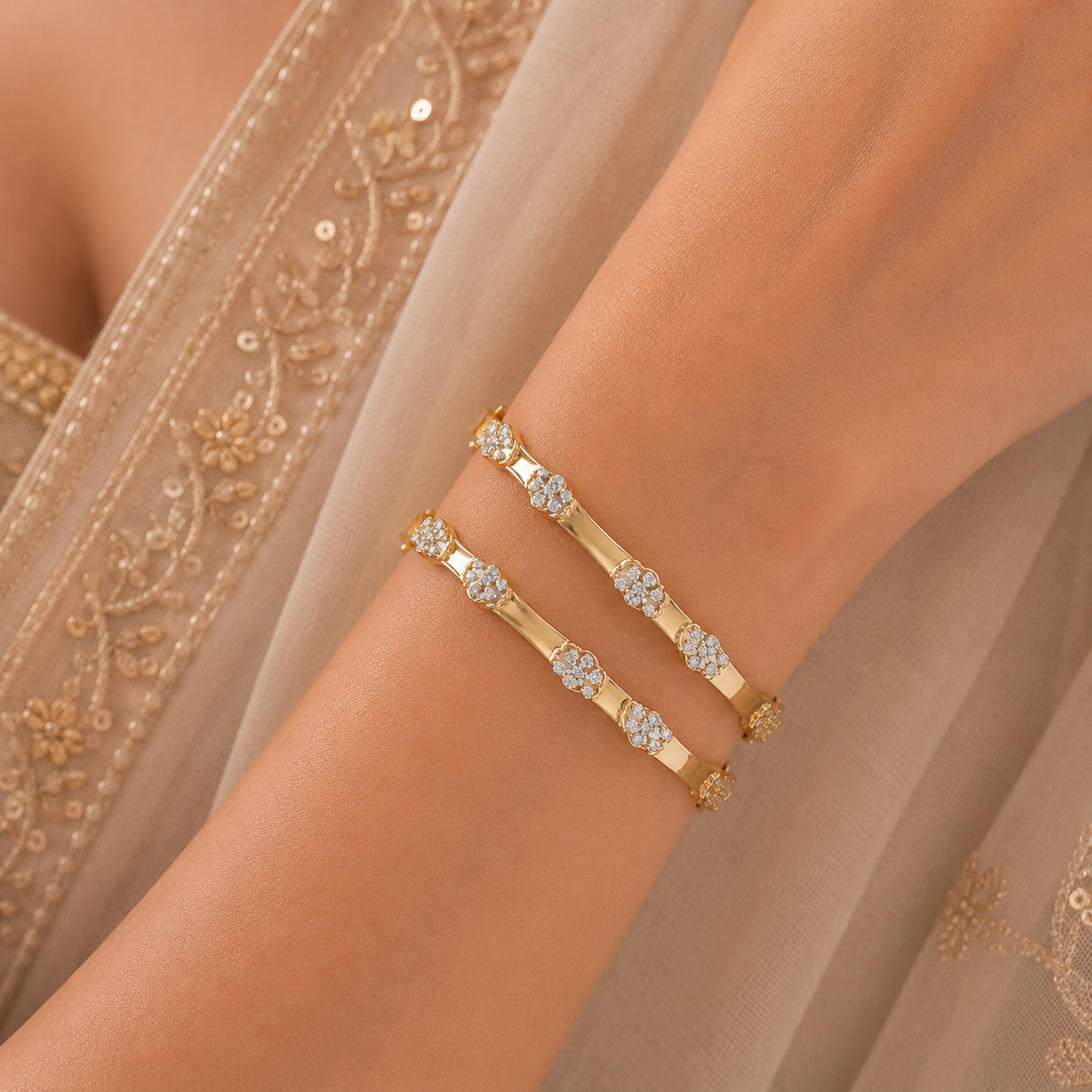 Nisha Floral Charm Diamond Bangles