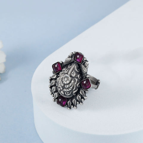 Tia Purple Stones Intricately Silver Ring