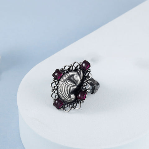 Kia Motif Purple Stones Silver Ring