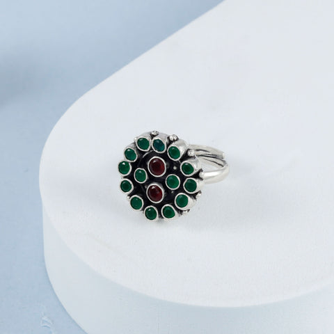 Zoe Geen And Red Gemstones Silver Ring