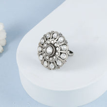 Kanak Floral Mirror Design Oxidised Silver Ring