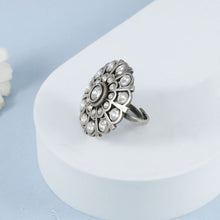 Kanak Floral Mirror Design Oxidised Silver Ring