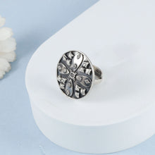 Priya Bold Foral Motif Oxidised Shine Silver Ring