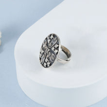 Priya Bold Foral Motif Oxidised Shine Silver Ring