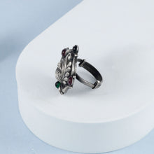 Jiya Peacock Motif Silver Coloured Ring