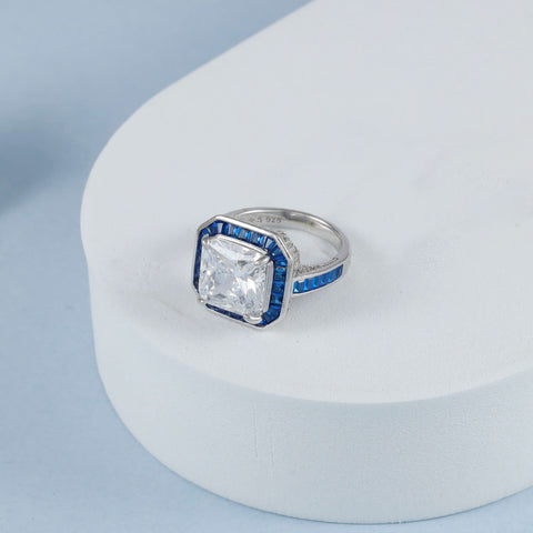 Teena Elegant Silver Blue Stone Silver Cz Ring