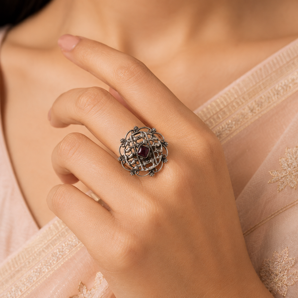 Gauri Regal Antique Charm Silver Ring