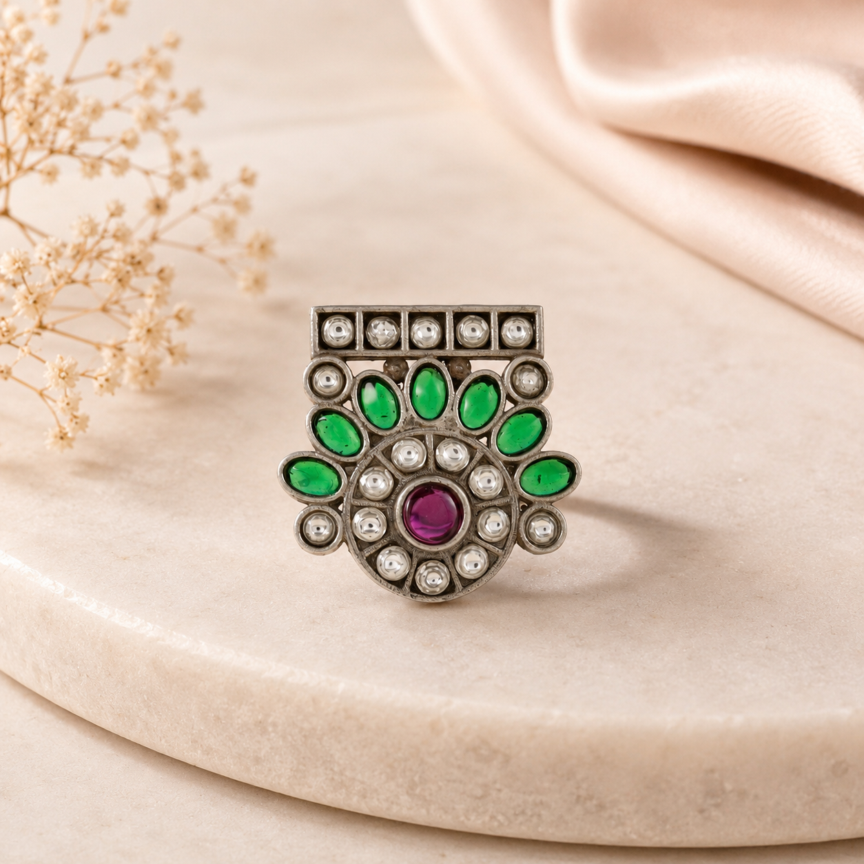 Ishita Antique Multi Stone Silver Ring