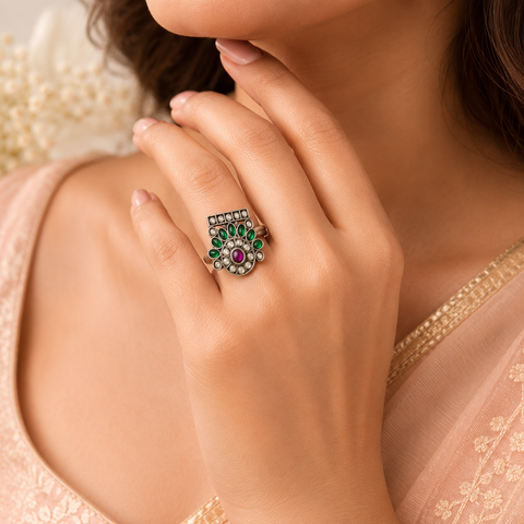 Ishita Antique Multi Stone Silver Ring