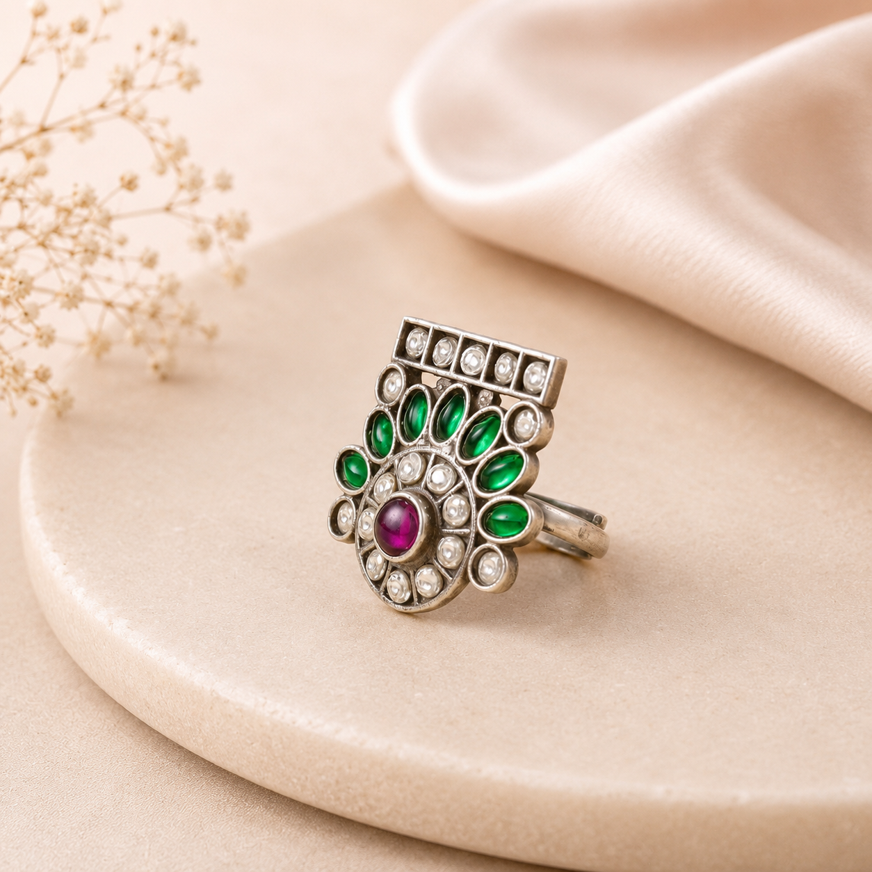 Ishita Antique Multi Stone Silver Ring