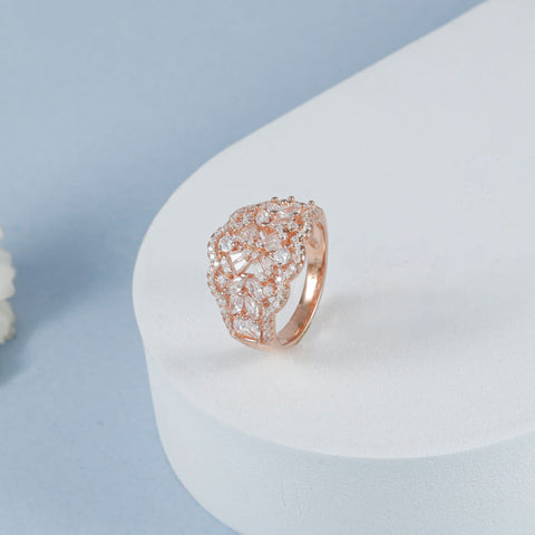 Adira Elegant Rose Glow Design Silver Cz Ring