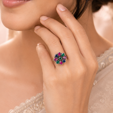 Divya Ethnic Color Blossom Silver Ring
