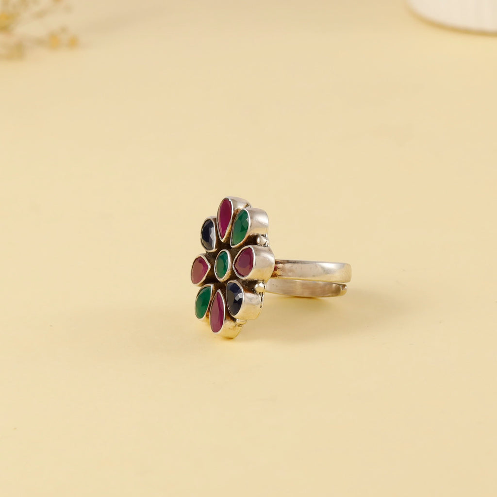 Divya Ethnic Color Blossom Silver Ring – PP Jewellers