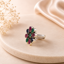 Divya Ethnic Color Blossom Silver Ring