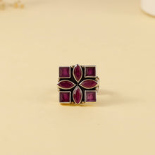 Bani Square Floral Silver Ring