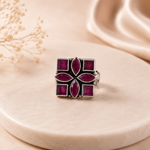 Bani Square Floral Silver Ring