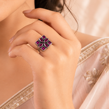 Bani Square Floral Silver Ring