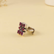Bani Square Floral Silver Ring