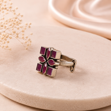 Bani Square Floral Silver Ring