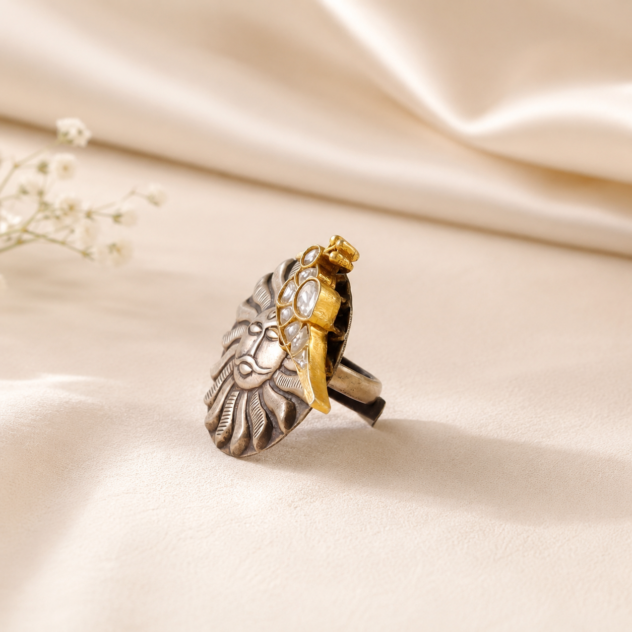 Rhea Unique Sun Charm Silver Ring