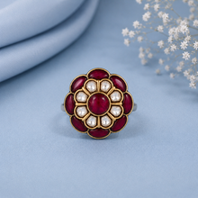 Prisha Red Stone Kundan Silver Ring