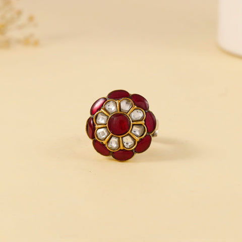 Prisha Red Stone Kundan Silver Ring