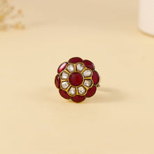 Prisha Red Stone Kundan Silver Ring