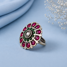 Ruhi Classic Gem Halo Silver Ring